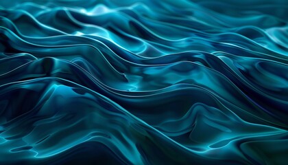 Flowing Teal and Dark Blue Abstract Waves, Digital Art Background with Smooth Gradients