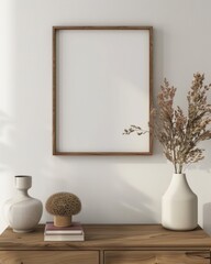 hanging hollMinimal copy space design with picture frames, plants, white wall and white stairs 3D rendering, 3D illustrationow table hanging on white wall