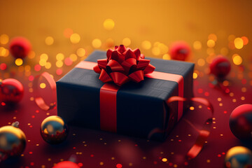 Weihnachtsstimmung mit Geschenkebox, Feierliche Stimmung im warmen Licht, Festliches Geschenk