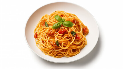Composition with pasta and cooking ingredients on white background, top view	