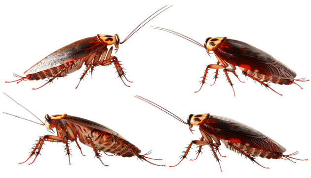 A variety of cockroaches in different poses, showcasing their detailed bodies and natural appearance