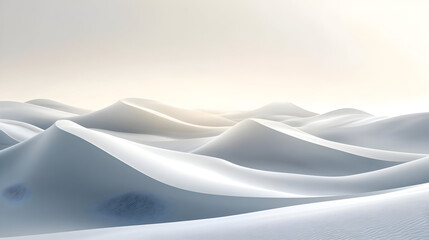 A serene landscape of smooth, undulating white dunes under soft light.