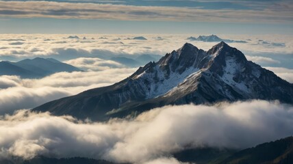 Beautiful landscape of mountains in clouds 