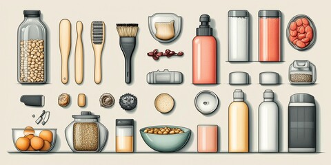 Obraz premium Neatly Arranged Pet Care Items: Brush, Bowl, and Food, generative ai