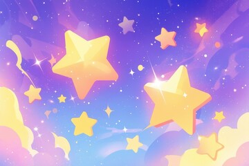 パステルカラーの夜空に立体感のある星が浮かんでいるファンタジーなイラスト（夜空・星・パステルカラー・ファンタジー）