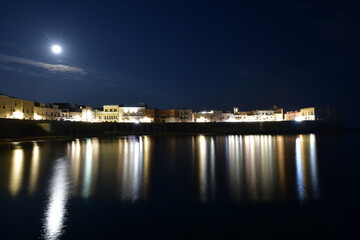 Night image of Gallipoli, a seaside town in the province of Lecce, Italy.