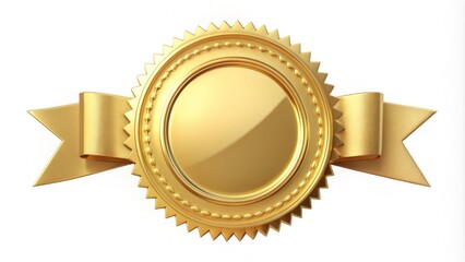 A shiny gold seal with a ribbon wrapped around it, signifying a premium guarantee or warranty, isolated on a clean white background.
