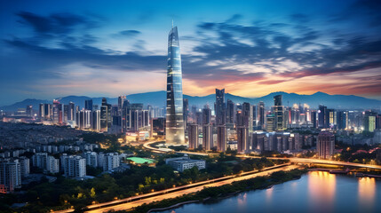 Stunning Twilight View of Guangzhou's Skyline - Blend of Historic and Modern Architectural Beauty 