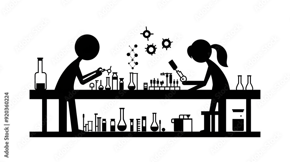 Aufkleber two scientists conducting experiments in a laboratory setting.