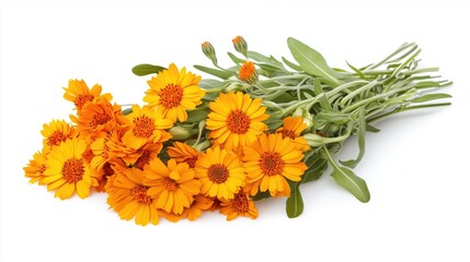 Bunch of calendula flowers, isolated on white background