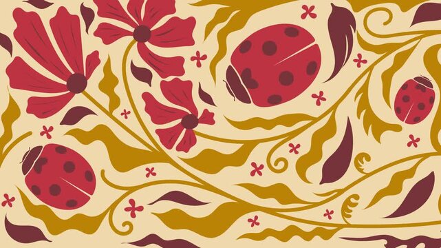 autumn motion video animation, lady beetle with flower animation video design