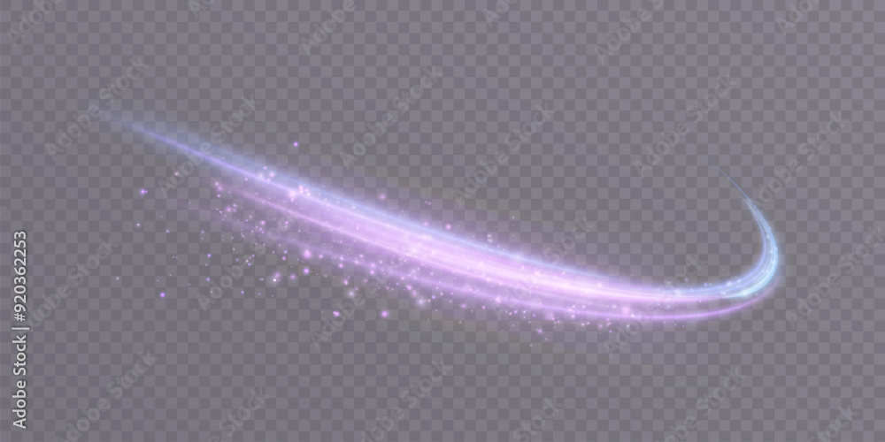 Poster light and bright twirl. curved light effect blue-violet lines. effect of high-speed light energy for
