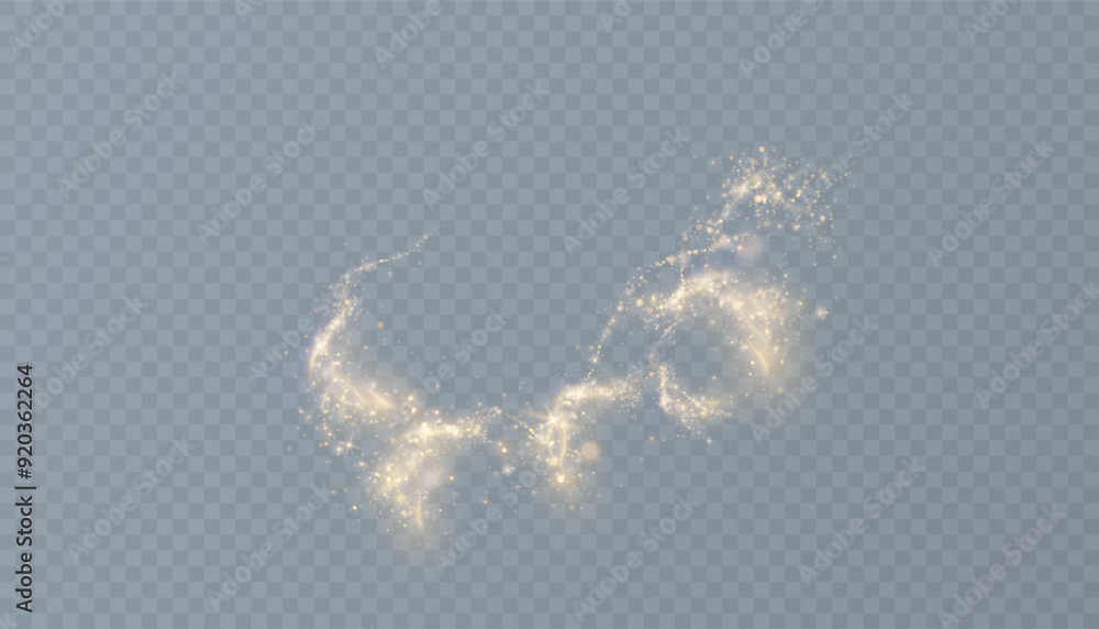 Fototapete Golden magic comet light effect with lots of sparkling bokke and shimmering light effects. Magic golden wind for web design and fairytale decoration. vector