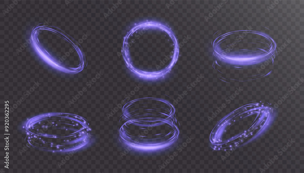 Poster glowing portal podium. set of round teleportation portals with glow in the dark neon light for vecto