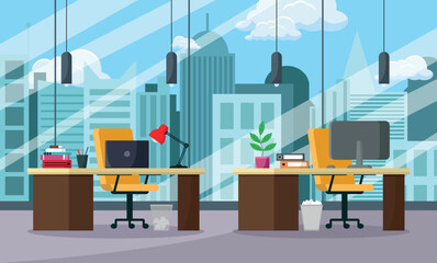 Office interior. Workplace with modern furniture. Flat style vector illustration.