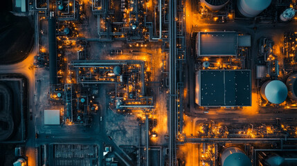 Aerial view of a sprawling industrial complex at dusk