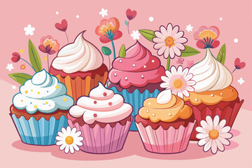 Früchten and Eisbecher dessert background vector design illustration. with beautiful floral decoration.