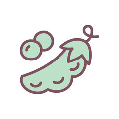 Cute pea pod icon. Hand drawn illustration of a vegetable isolated on a white background. Vector 10 EPS.
