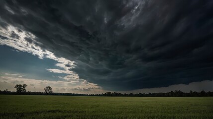 Obraz premium Moody field under dark cloudy sky 