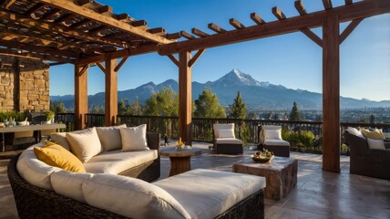 Fototapeta premium Mountain view from luxury outdoor lounge