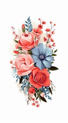 A vibrant floral arrangement featuring roses and blue flowers, perfect for spring decor or floral design inspiration.