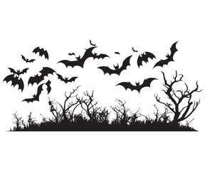 Vector illustration, Halloween bats silhouette isolated on white background