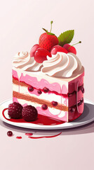 Delicious pink cake topped with fresh berries and whipped cream, perfect for dessert lovers and special occasions.