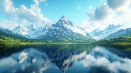 Sunset Lake View with Mountains and Clouds