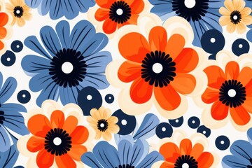 Abstract flower pattern illustration, isolate, white background, flat design, top view, modern theme, cartoon drawing, Split-complementary color scheme.