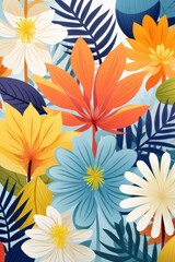 Nature-inspired pattern illustration, isolate, white background, flat design, front view, botanical theme, Triadic Color Scheme.