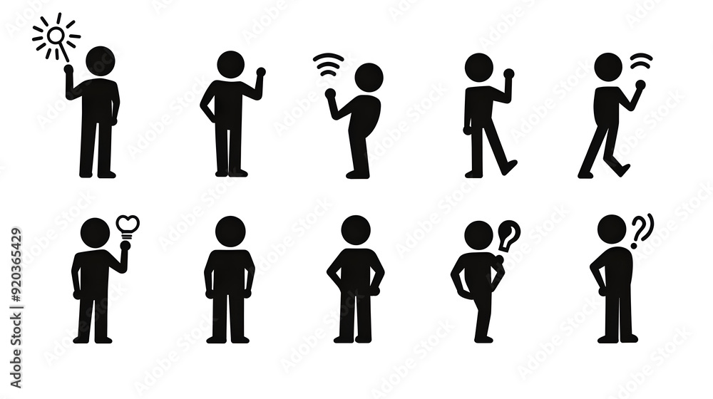 Poster a series of stick figures representing various emotions and actions.
