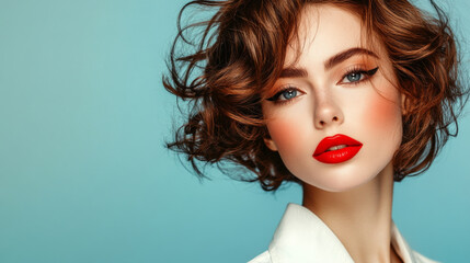 Confident woman with bold lipstick and chic hairstyle