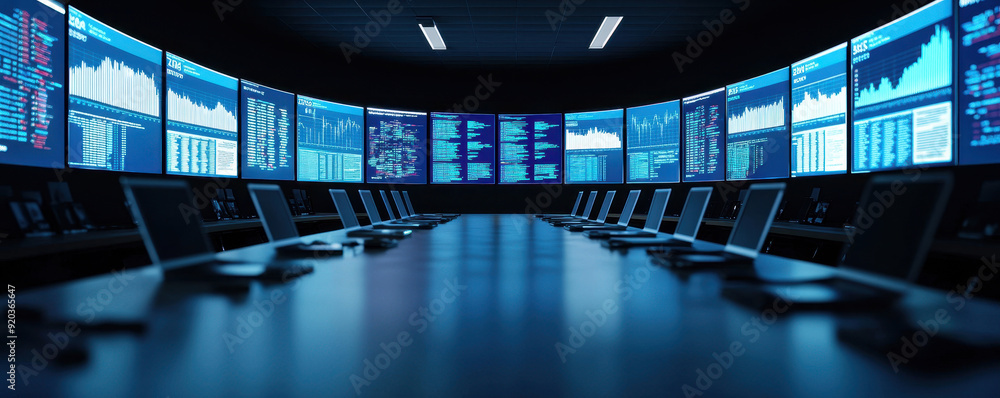 Aufkleber a modern control room with multiple screens displaying data analytics, reflecting technology and dec
