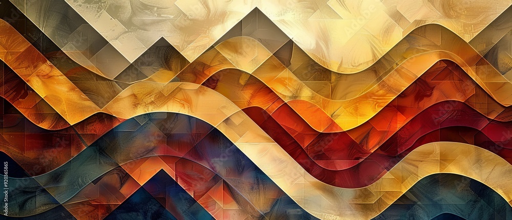 Poster this abstract watercolor painting features a captivating 3d geometric pattern, making it a perfect c