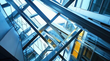Obraz premium Geometric Patterns in Modern Architecture with Steel and Glass Elements