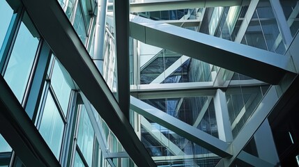 Obraz premium Geometric Patterns in Modern Architecture with Steel and Glass Elements