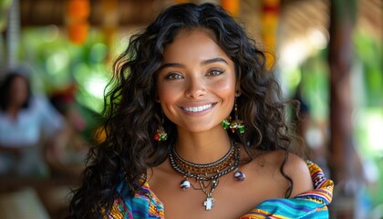 Latin hispanic girl in samba dance traditional cloth