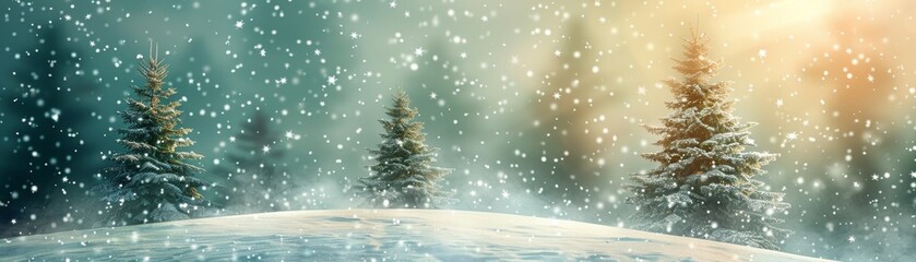 Enchanting Winter Wonderland with Snowy Pine Trees and Glowing Lights