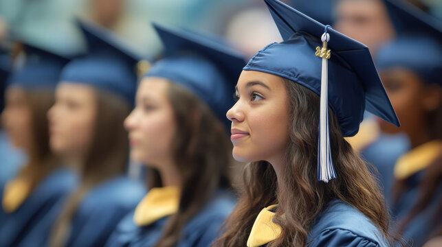 High school graduation ceremony with students in caps and gowns