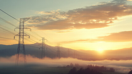 High-voltage power lines distributing electricity from renewable sources