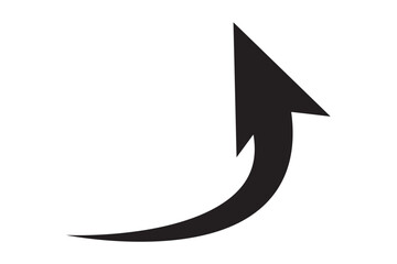 Sharp curved arrow icon. Black rounded arrow. Direction pointer pointing up