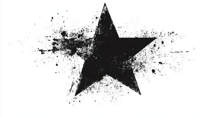 Grunge-style black star with splattered ink effect on a white background, bold, artistic, edgy, abstract, modern.