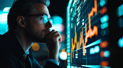 Investment banker analyzing stock market data