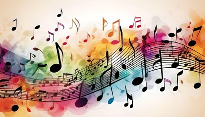 Colorful musical notes pattern on sheet music