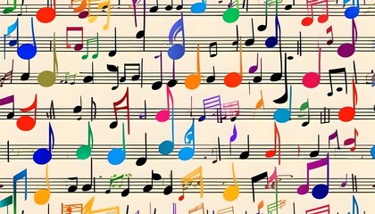 Colorful musical notes pattern on sheet music