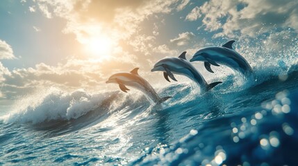 Fototapeta premium Dolphins Leaping Through Waves