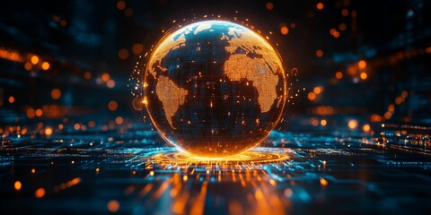 Floating Holographic Earth Surrounded by Digital Data, generative ai