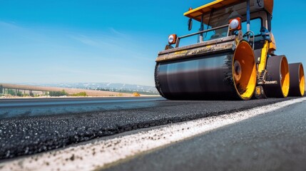 Road Roller Compacting Asphalt