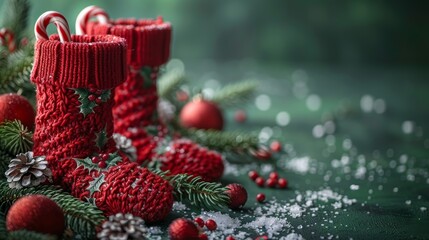 Christmas Filled with Candy Canes on Green Background