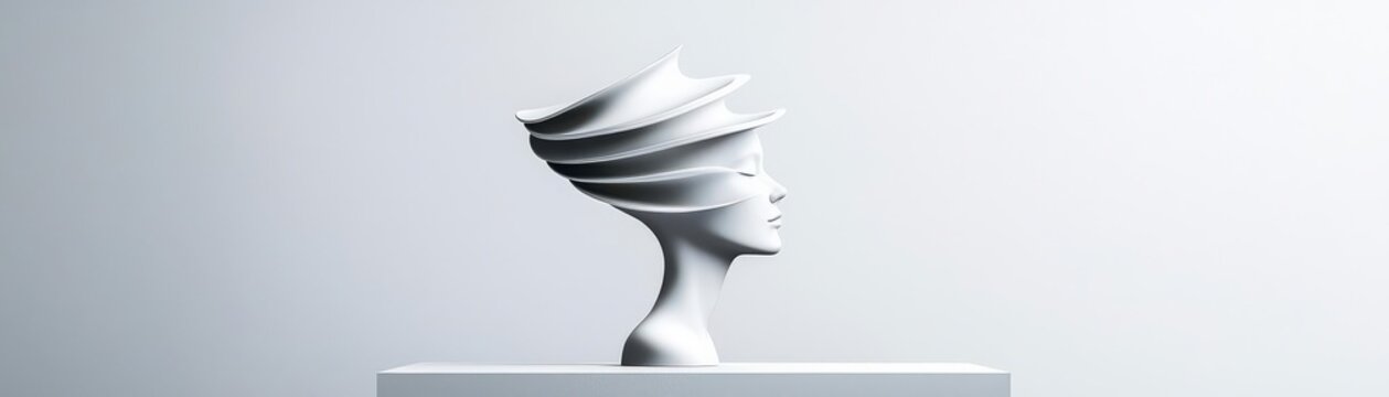 Abstract sculpture of a person transforming into an abstract shape, representing the fluidity of human development, personal metamorphosis, evolutionary growth